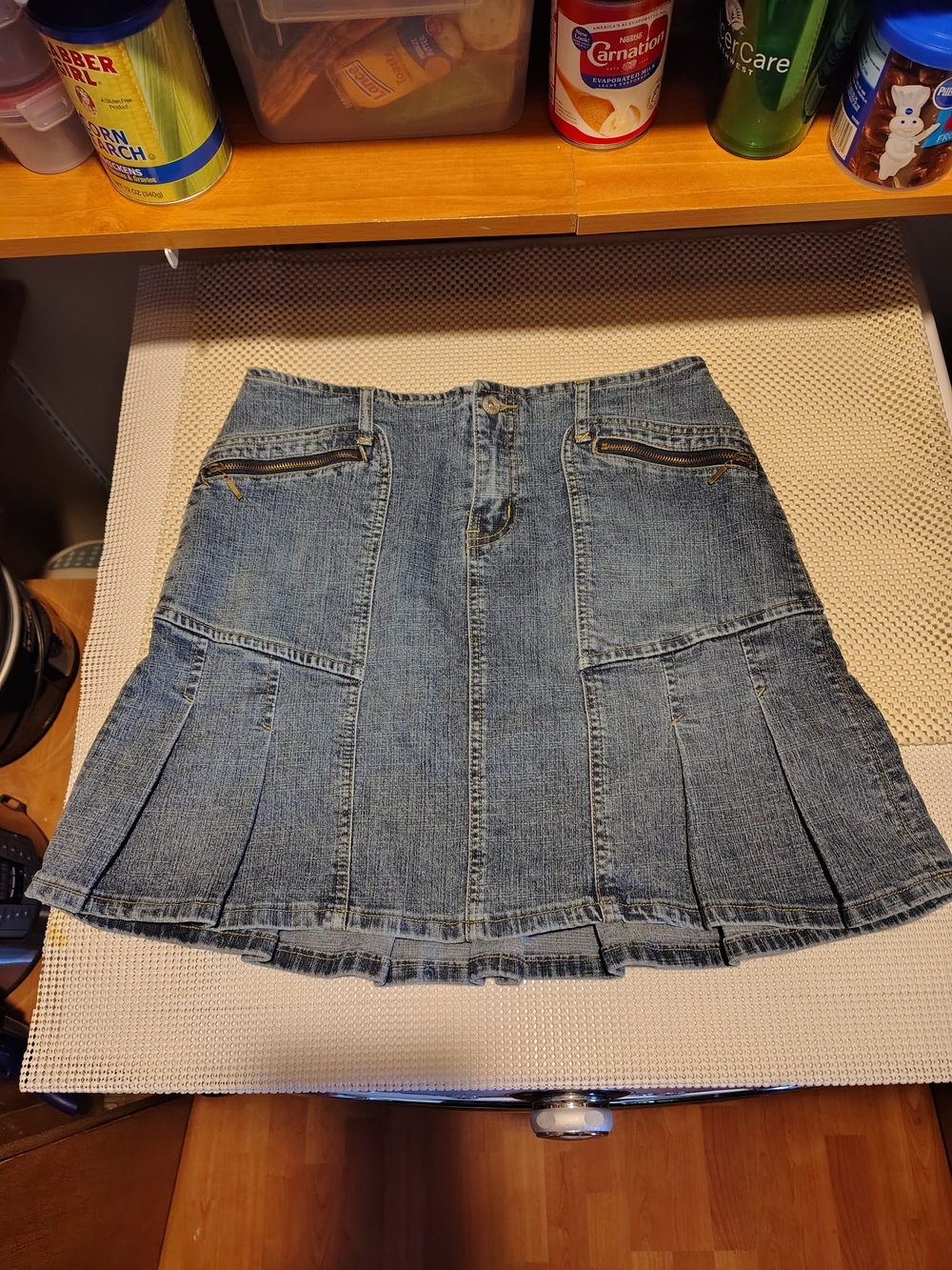 Women’s Blue Denim Pleated Mini Skirt